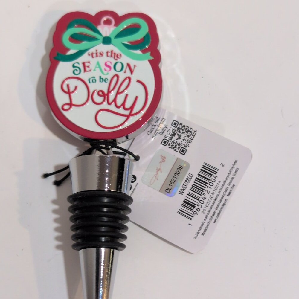 NWT  Dolly Parton Wine Bottle Stopper Two Sided Design Christmas Holiday Time